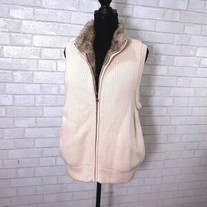 Womens Wool Blnd Faux Fur Lined Vest Jacket Medium Preppy Old Money Quiet Luxury